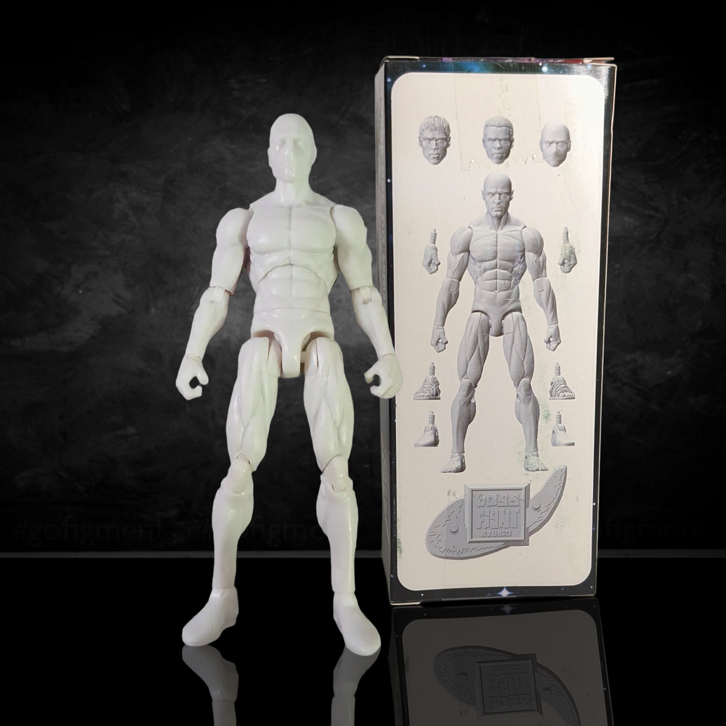Vitruvian H.A.C.K.S. Character Blanks Cloud White Male 1:18 Scale Action Figure by Boss Fight Studio with interchangeable heads and hands.