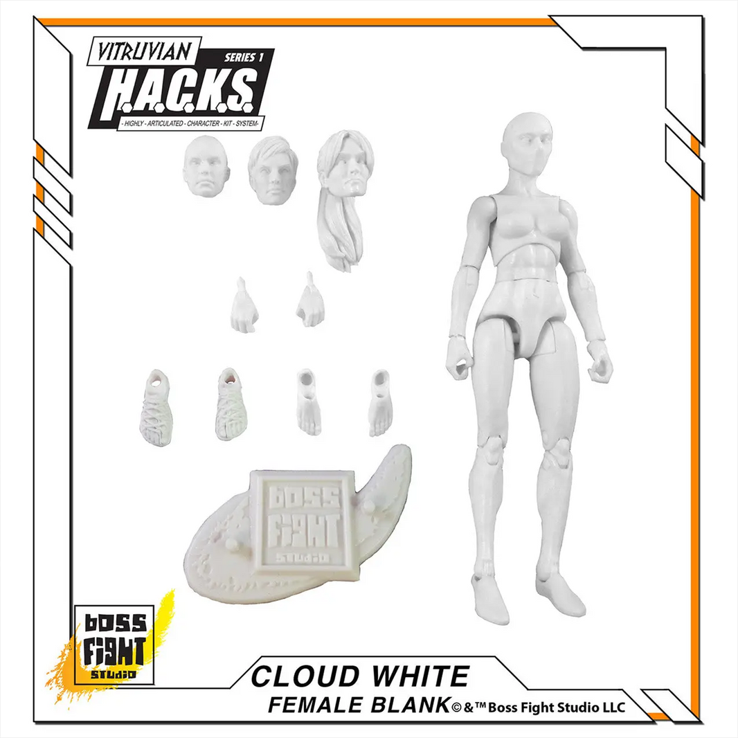 Vitruvian H.A.C.K.S. Character Blanks Cloud White Female 1:18 Scale Action Figure by Boss Fight Studio Llc with extra heads and hands