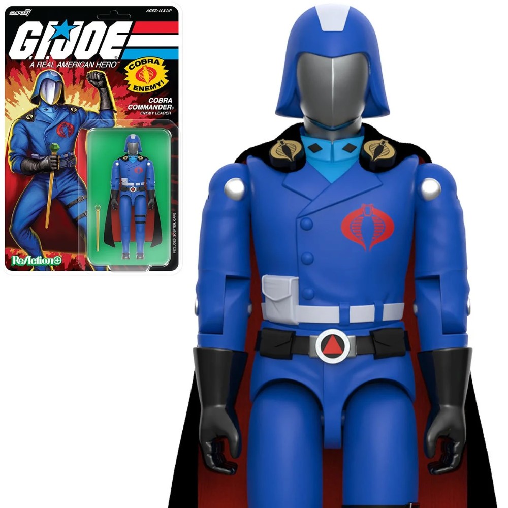 Cobra Commander Black Cape GI Joe Action Figure ReAction+ 1/18 O-Ring Design Unpunched