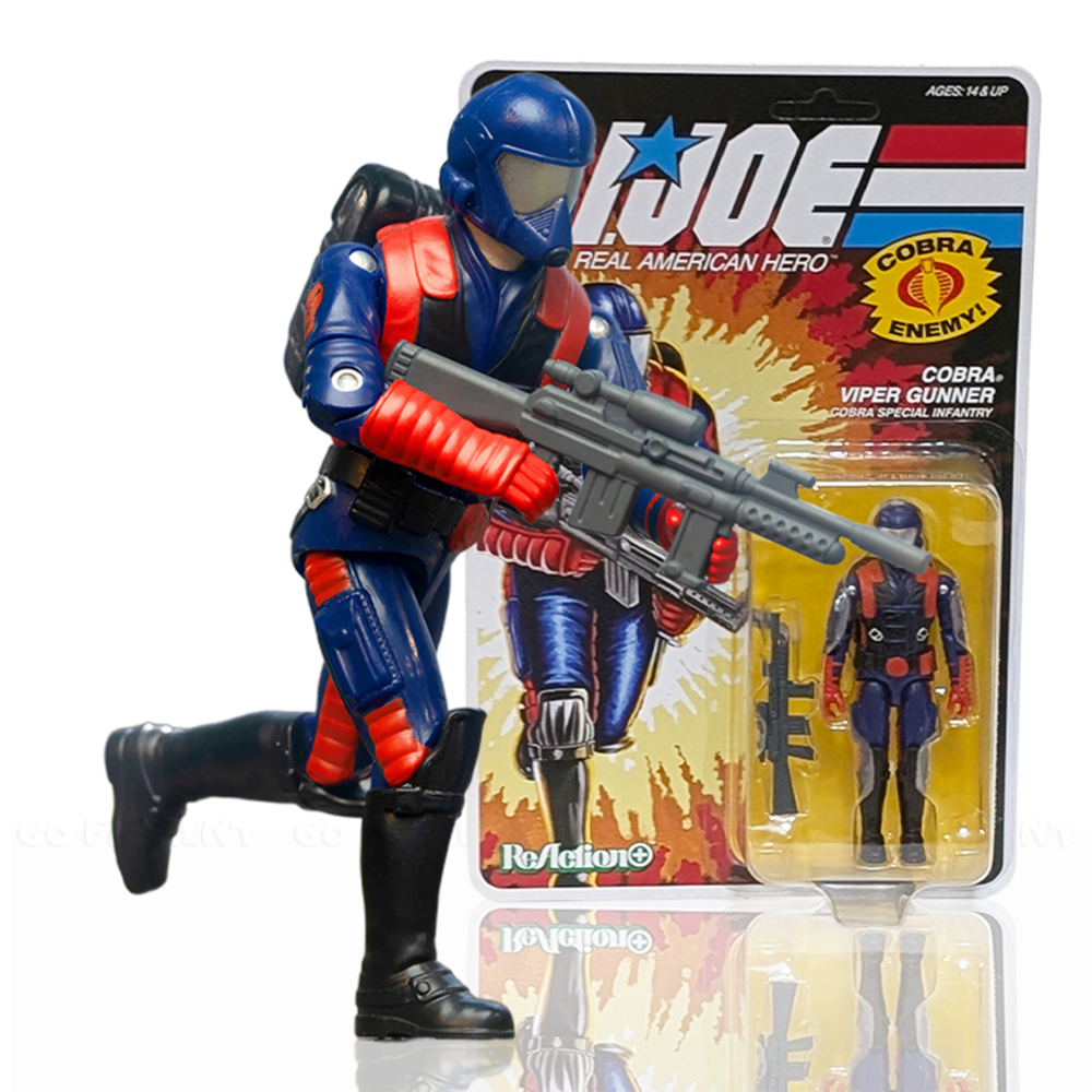 Cobra Viper Gunner Gi Joe 3 3/4-Inch ReAction+ Action Figure by Super7 in tactical gear holding a rifle