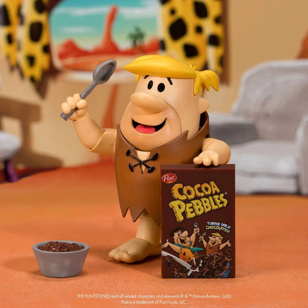 Barney Rubble 1:12 Scale Action Figure - Premium Articulated Sidekick Cocoa Pebbles by Jada Toys new in box with cereal bowl and spoon