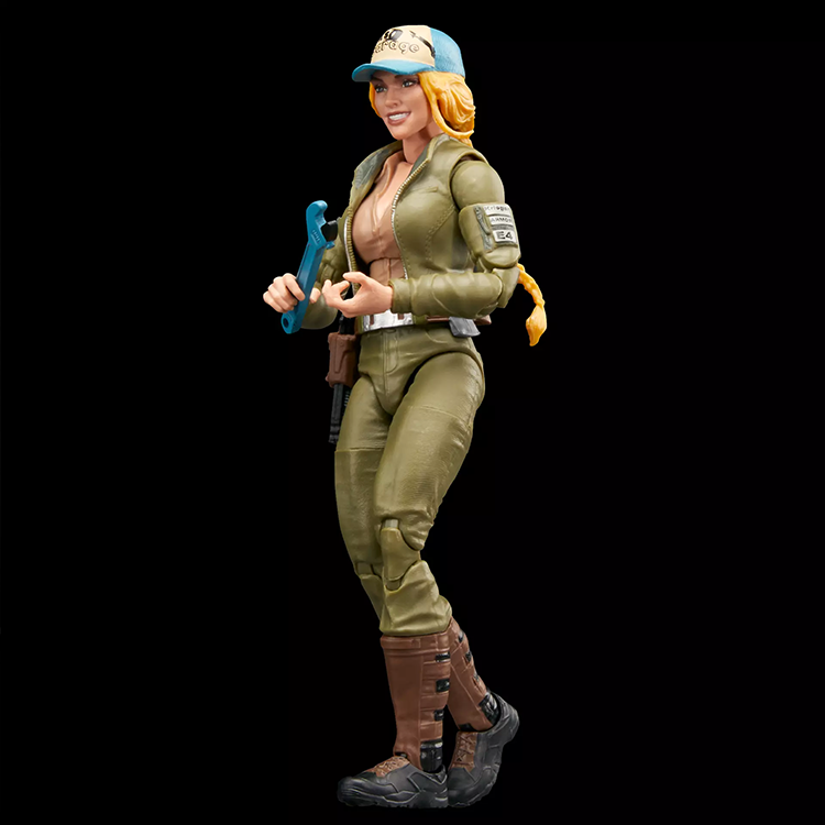 G.I. Joe Classified Series 6-inch Cover Girl action figure with mechanic tools and alternate hairpiece in green uniform