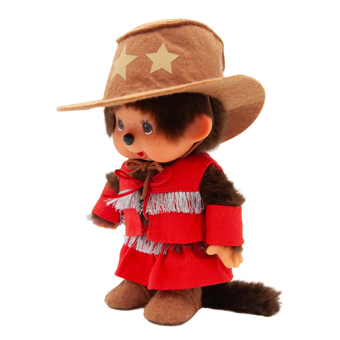 8" Monchhichi Cowgirl in Red Vest and Cowgirl Hat with Brown Eyes by Aliquantum International