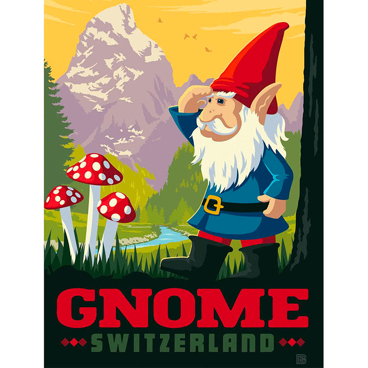 Master Pieces Gnome 300-piece jigsaw puzzle with vintage fantasy design and mountain scenery background
