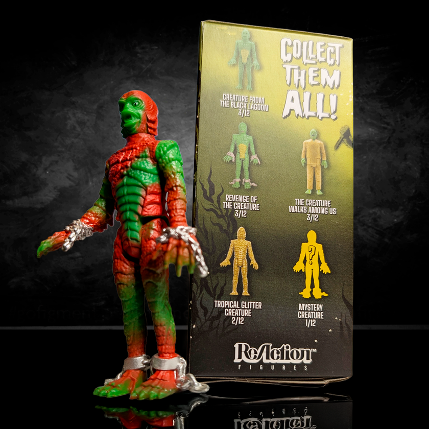 Hasbro Universal Monsters Creature from the Black Lagoon 3 3/4 inch ReAction collectible figure with packaging background