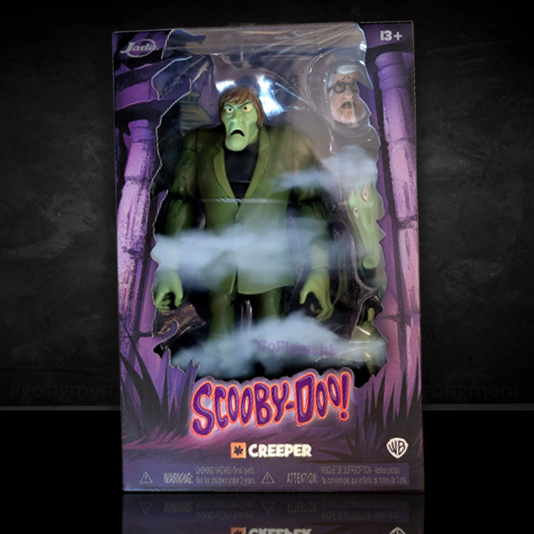 Jada Toys Scooby-Doo Creeper action figure in original packaging with purple spooky background and fog effect.