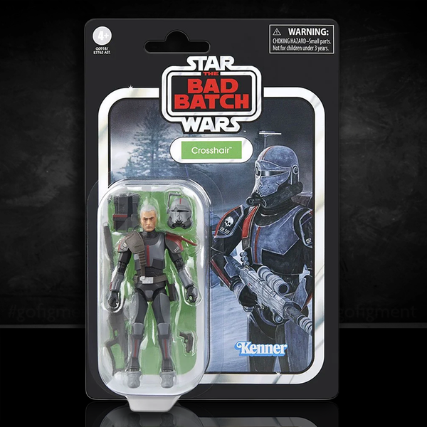 Star Wars Bad Batch Crosshair action figure Kenner style packaging with sniper rifle and accessories in blister pack