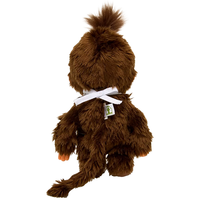 8" Monchhichi Brown Crying Girl  - in Pink Lace Bib, Pink Ribbon Ponytail and Gold Tag