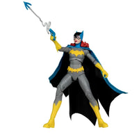 McFarlane DC Classic Barbara Gordon Batgirl action figure in gray and yellow suit with blue cape and grappling hook accessory