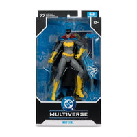 McFarlane DC Multiverse Batgirl action figure in classic costume with yellow boots and cape in collectible packaging