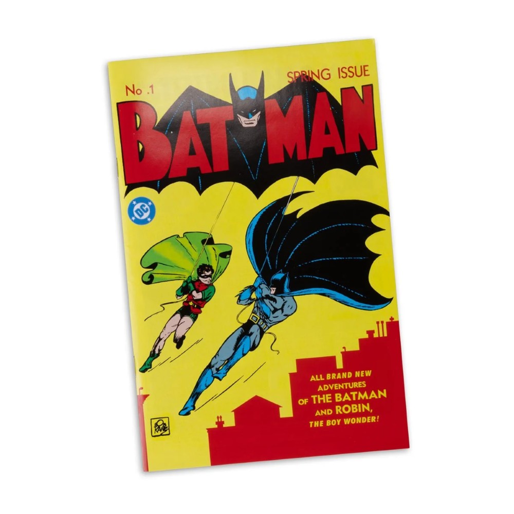 Vintage Batman comic book cover featuring Batman and Robin on a yellow background