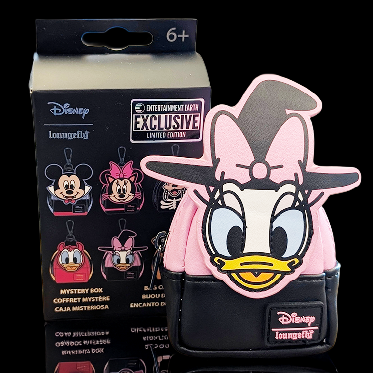 Disney Loungefly Witch Daisy Duck 4-inch mini-backpack charm with pink hat and black bag exclusive collectible