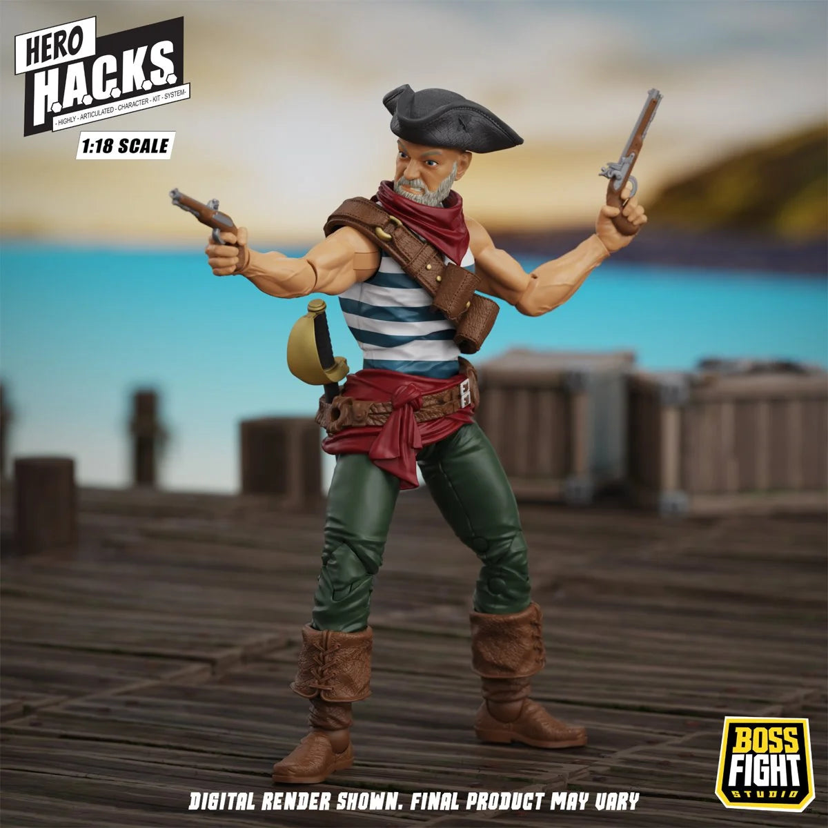 Daniel Wright 4" Boss Fight Studio Action Figure Hero HACKS Articulated pirate figure with dual pistols
