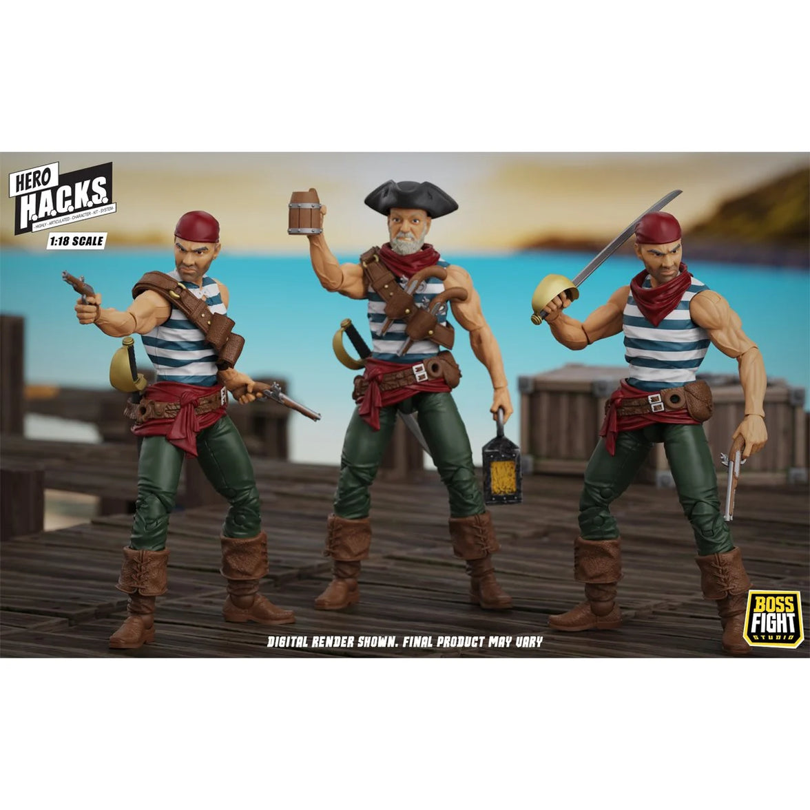 Daniel Wright 4" Boss Fight Studio Action Figure Hero HACKS Articulated featuring three pirate figures