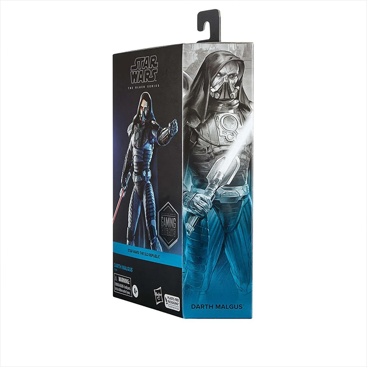 Star Wars Black Series Darth Malgus action figure packaging by Hasbro with character art and branding details.
