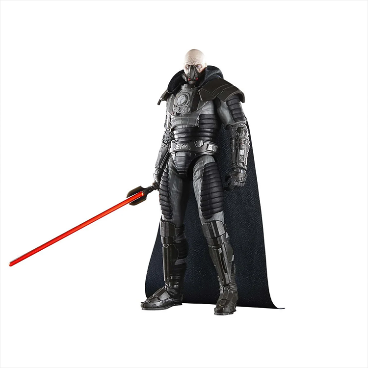 Hasbro Star Wars Black Series Darth Malgus action figure with lightsaber and removable mask in detailed armor and cape