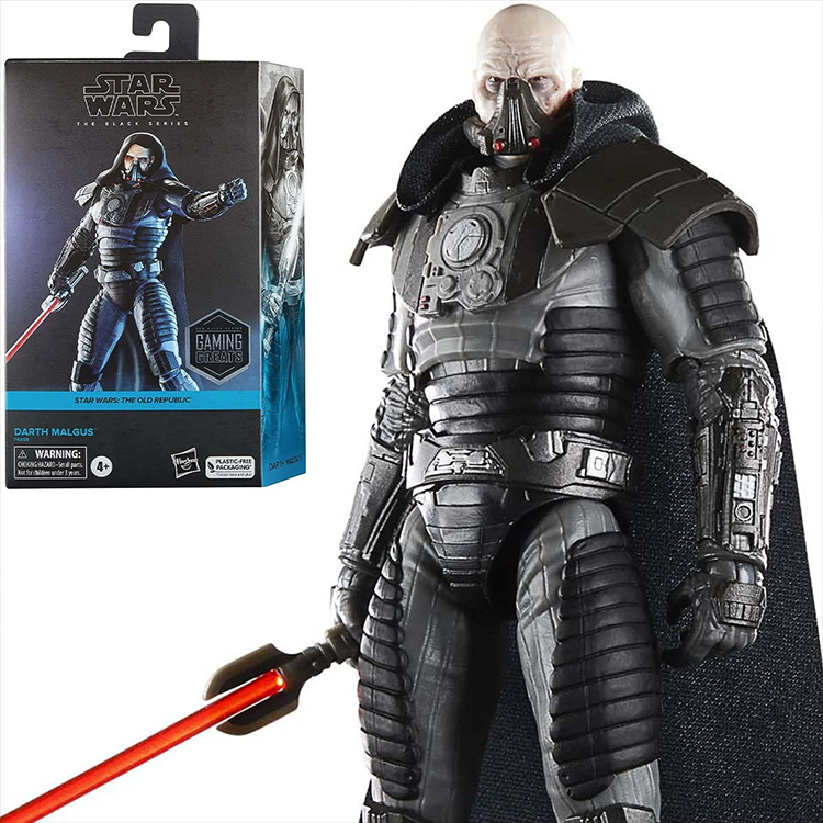 Hasbro Star Wars The Black Series Darth Malgus 6-inch action figure with lightsaber and removable mask.