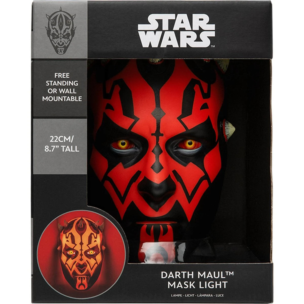 Darth Maul - Star Wars Mask Light Wall Mountable LED Sith Lamp by Paladone, red and black design, collectible display item