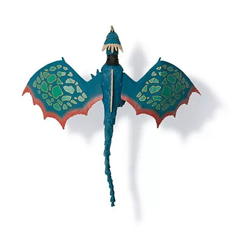 Top-down view of Stormfly Deadly Nadder dragon action figure with detailed blue and green wings extended.