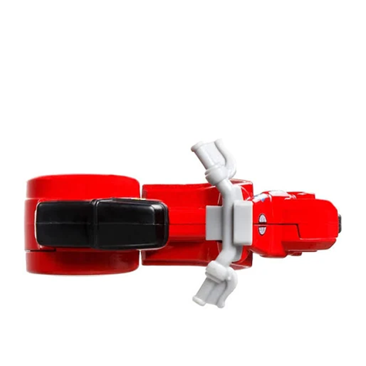 Top view of Mattel Hot Wheels Deadpool Scooter diecast model in red black with white handlebars