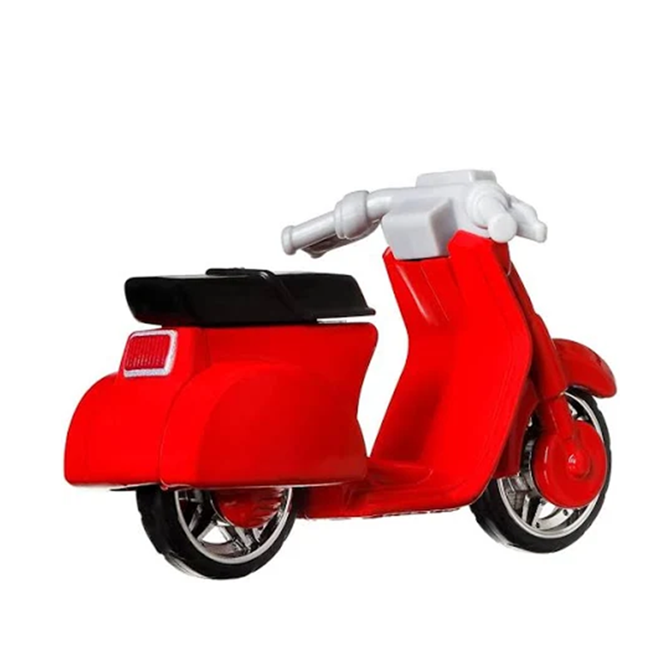 Red and black diecast scooter collectible inspired by Deadpool, detailed with metal body and accurate styling by Mattel Hot Wheels.