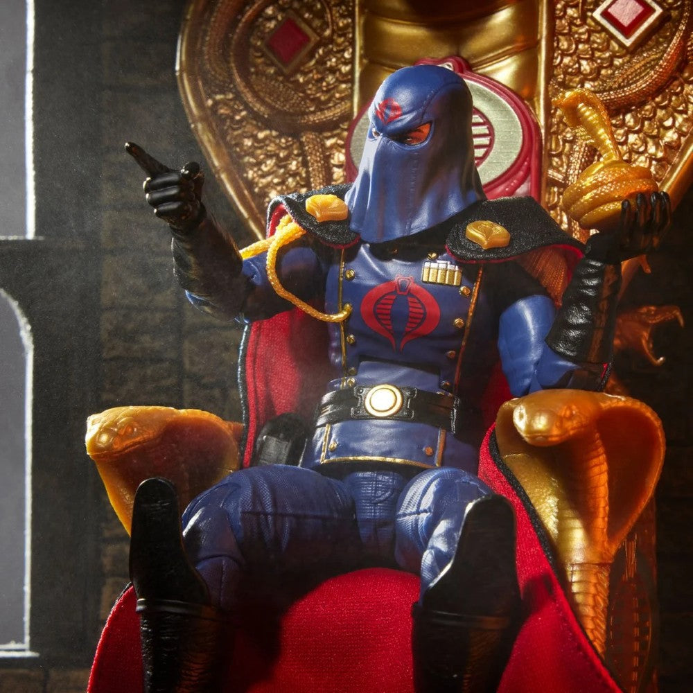 Hasbro Cobra Commander in Dress Uniform 1:12 Scale 6" GI Joe Classified Deluxe Action Figure seated on throne