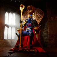 Cobra Commander in Dress Uniform 1:12 Scale 6" GI Joe Classified Deluxe Action Figure by Hasbro seated on an ornate throne