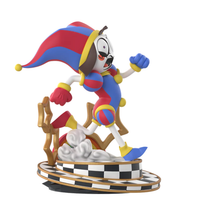 Pomni AniMEGAZ The Amazing Digital Circus 8 Inch Statue and Base/ Free Collector Case by Glitch with colorful jester figure
