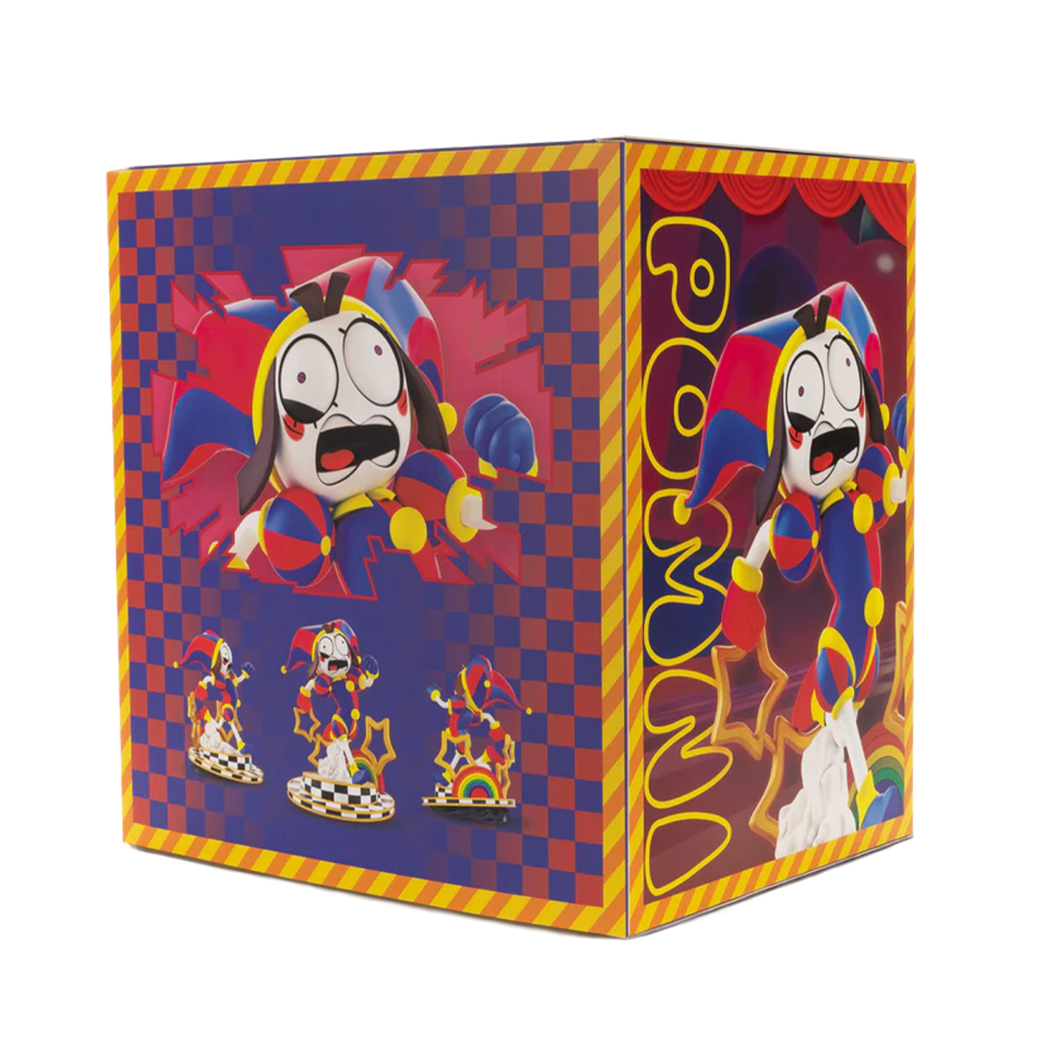 Pomni AniMEGAZ The Amazing Digital Circus 8 Inch Statue and Base/ Free Collector Case by Glitch in packaging box with vibrant design