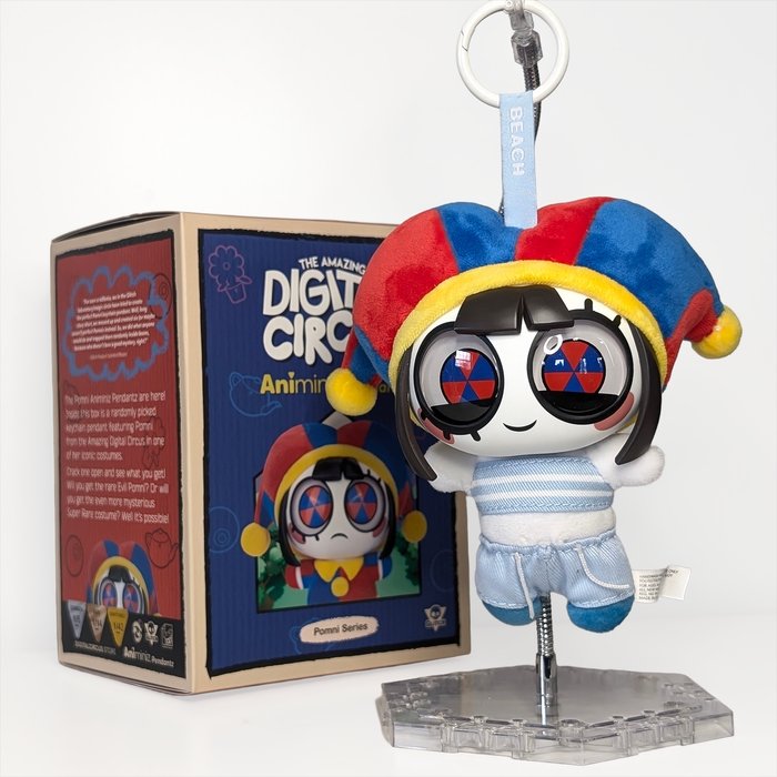 The Amazing Digital Circus Pomni Animiniz Pendantz Premium Plush Keychain Figure - U-PICK by Glitch with colorful jester hat and blue outfit