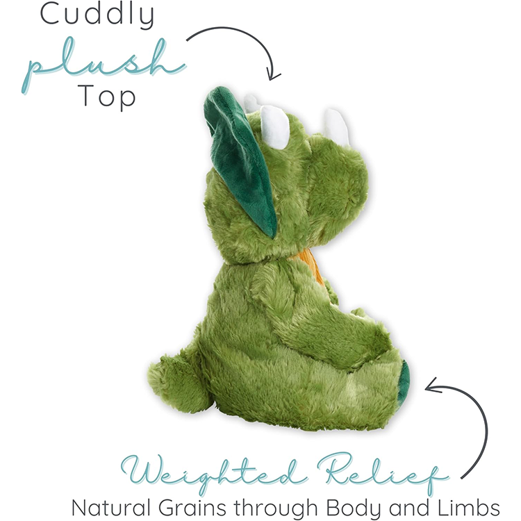 Green dinosaur plush toy with weighted body and soft, cuddly texture from GoFigment Warm Pal collection