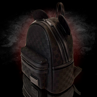 Mini Loungefly Disney Mickey Ear checkerboard pattern black backpack with front pocket and rounded ears