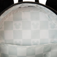 Interior lining of Loungefly Disney Mickey Ear Checkerboard Mini Backpack with subtle Mickey Mouse silhouette pattern