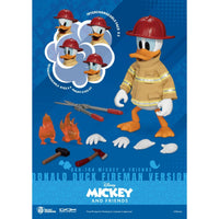 Donald Duck firefighter figure with helmets, tools, flames, hands, and interchangeable eyes and beaks