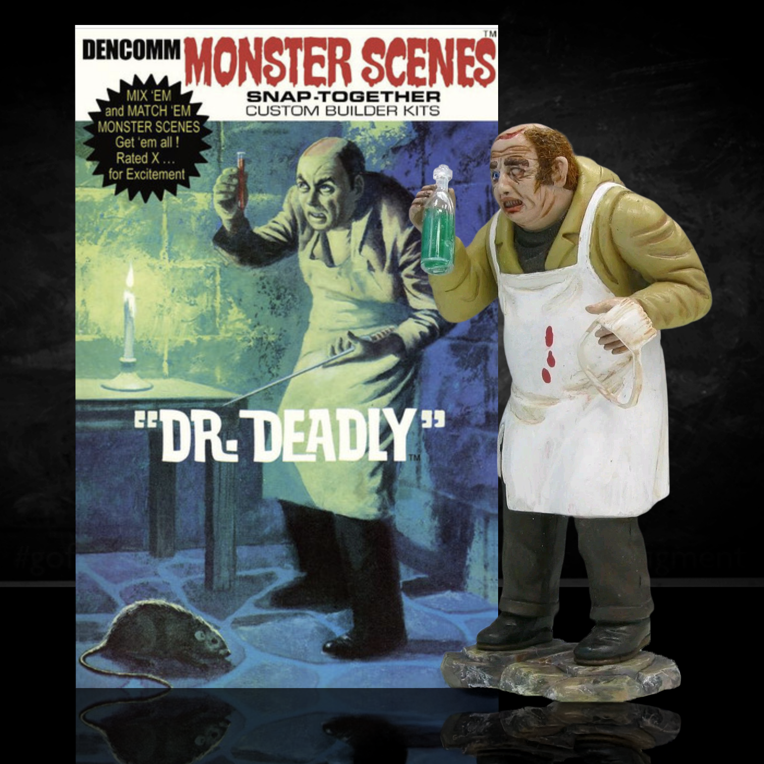 DENCOMM Monster Scenes Dr. Deadly Limited Edition Model Kit - 55th Anniversary by Monster Scenes with figure holding vial and rat on base