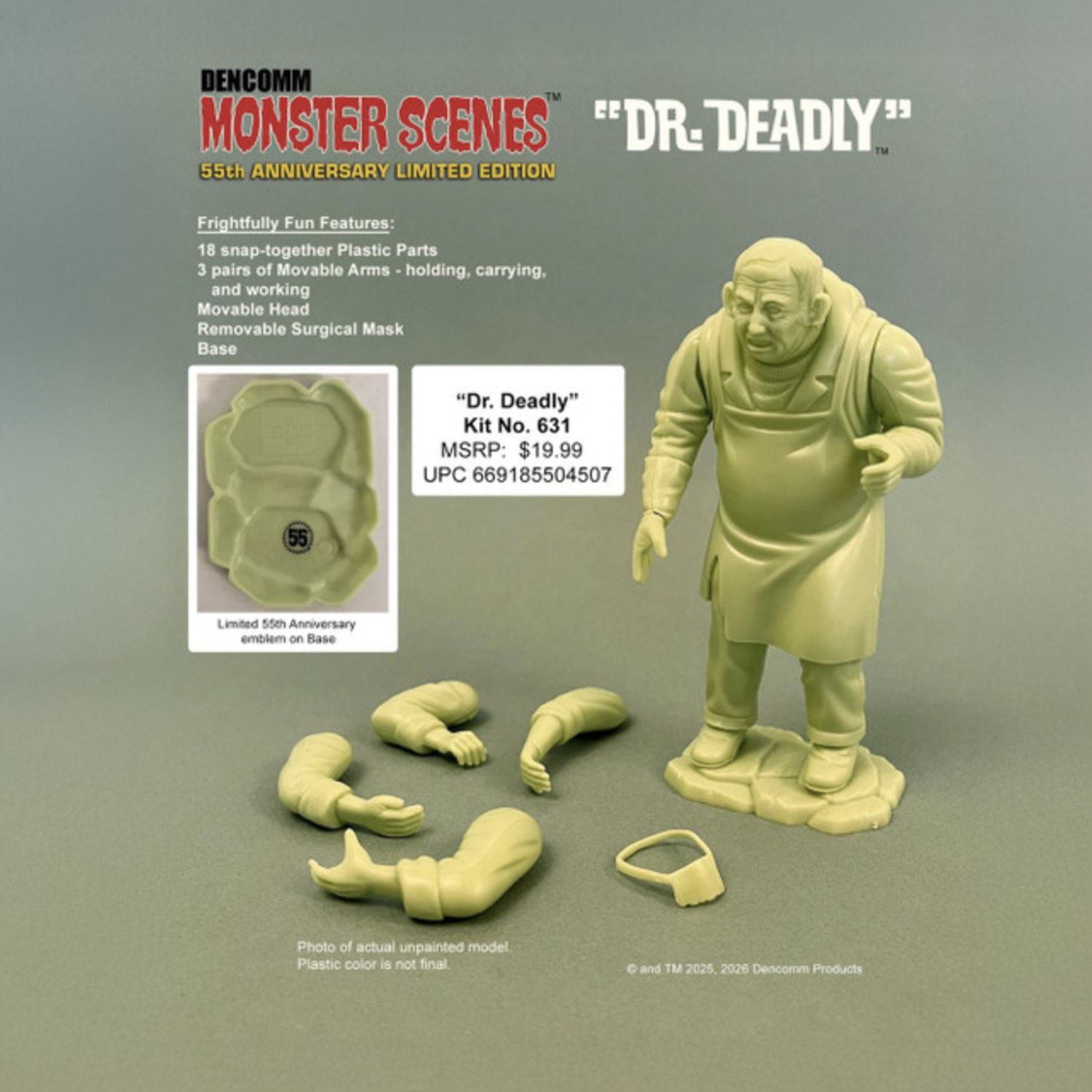 DENCOMM Monster Scenes Dr. Deadly Limited Edition Model Kit - 55th Anniversary unpainted figure with detachable arms and mask by Monster Scenes
