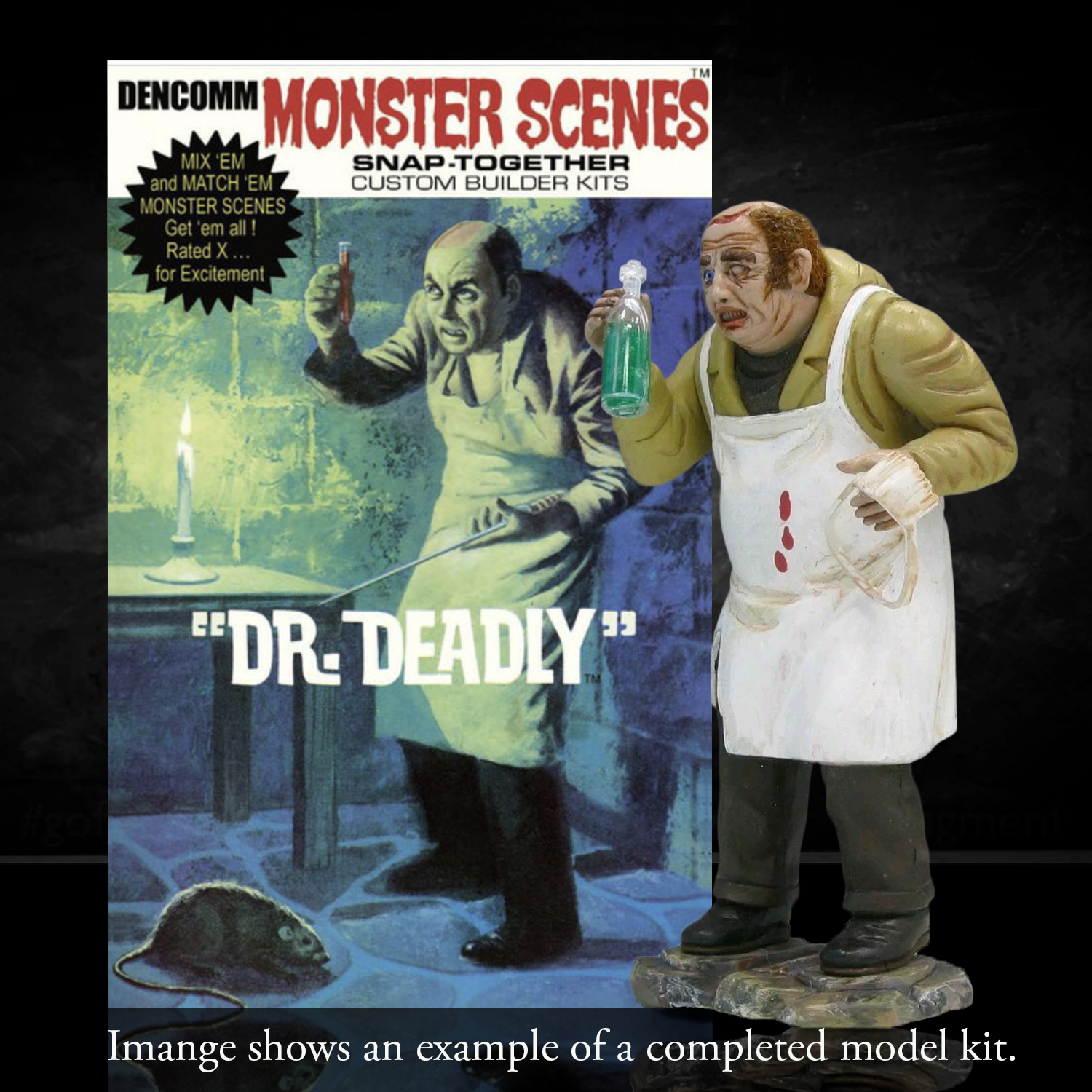 DENCOMM Monster Scenes Dr. Deadly Limited Edition Model Kit - 55th Anniversary by Monster Scenes with detailed villain figure and packaging.