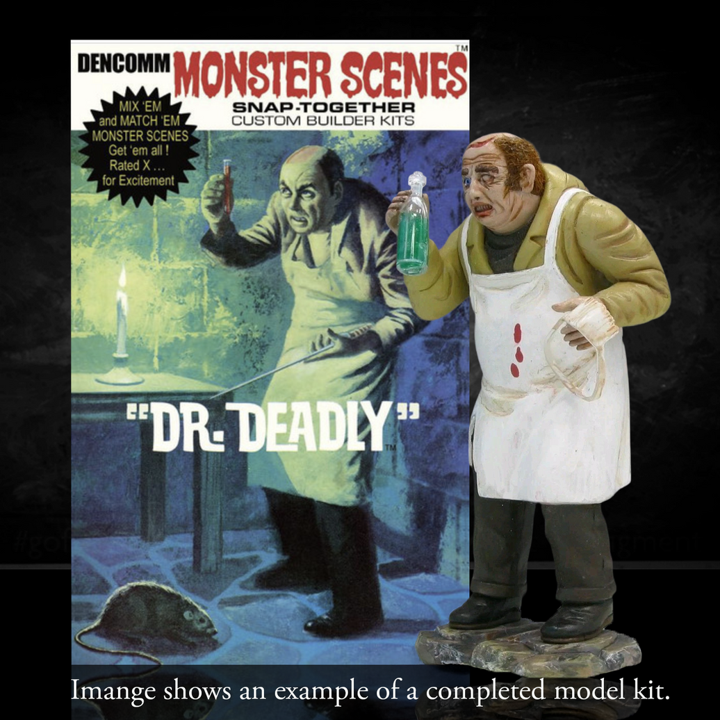DENCOMM Monster Scenes Dr. Deadly Limited Edition Model Kit - 55th Anniversary by Monster Scenes with detailed villain figure and packaging.