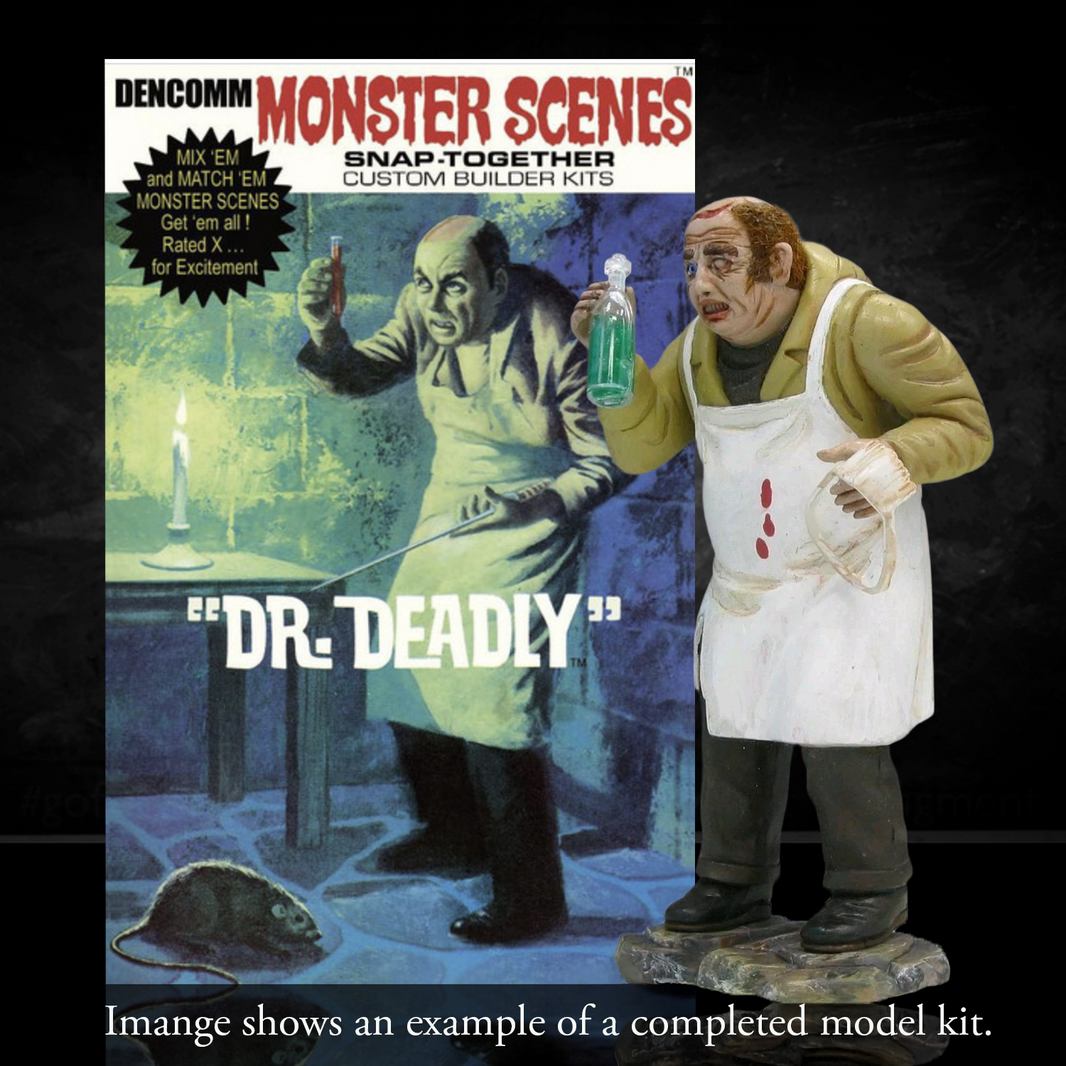 DENCOMM Monster Scenes Dr. Deadly Limited Edition Model Kit - 55th Anniversary by Monster Scenes with detailed villain figure and packaging.
