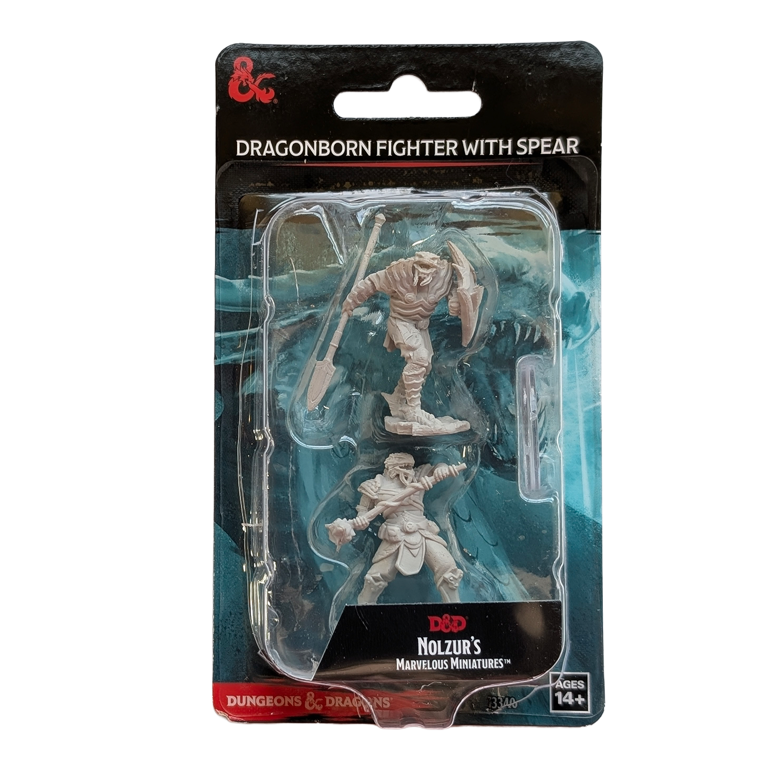 Dungeons and Dragons Dragonborn Fighter with Spear miniatures in blister packaging