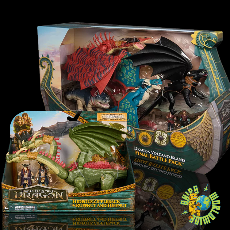 Spin Master How to Train Your Dragon Final Battle 5 Figure Set with dragons and Viking riders unboxed for play.