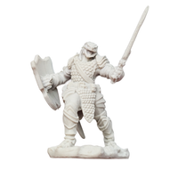 White medieval knight figurine holding a sword and shield on a display base
