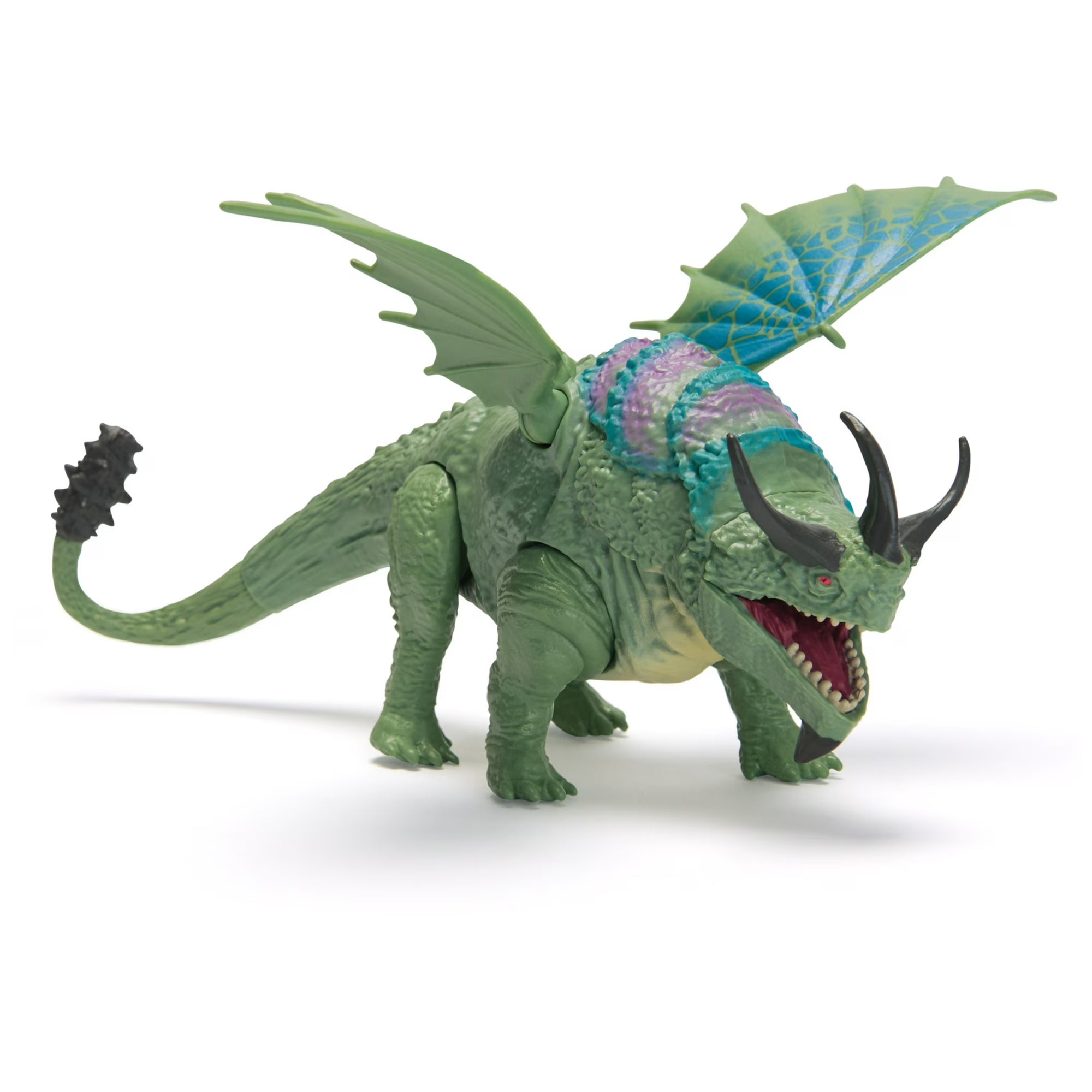 Spin Master How to Train Your Dragon Gronckle action figure with detailed wings and articulated limbs in green and blue colors.