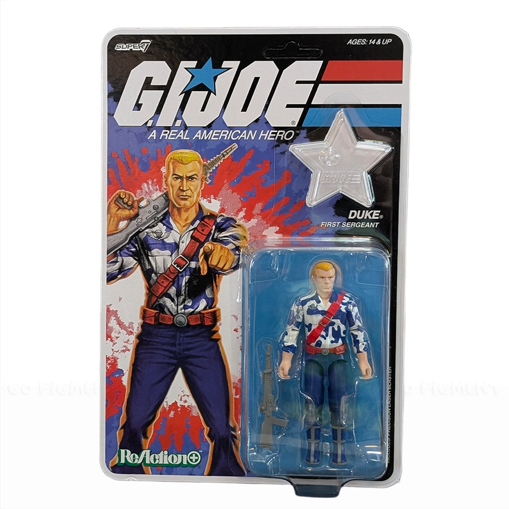 G.I. Joe Duke (America's 250th Anniversary) 3 3/4-Inch ReAction+ Figure by Super7 in patriotic packaging with accessories