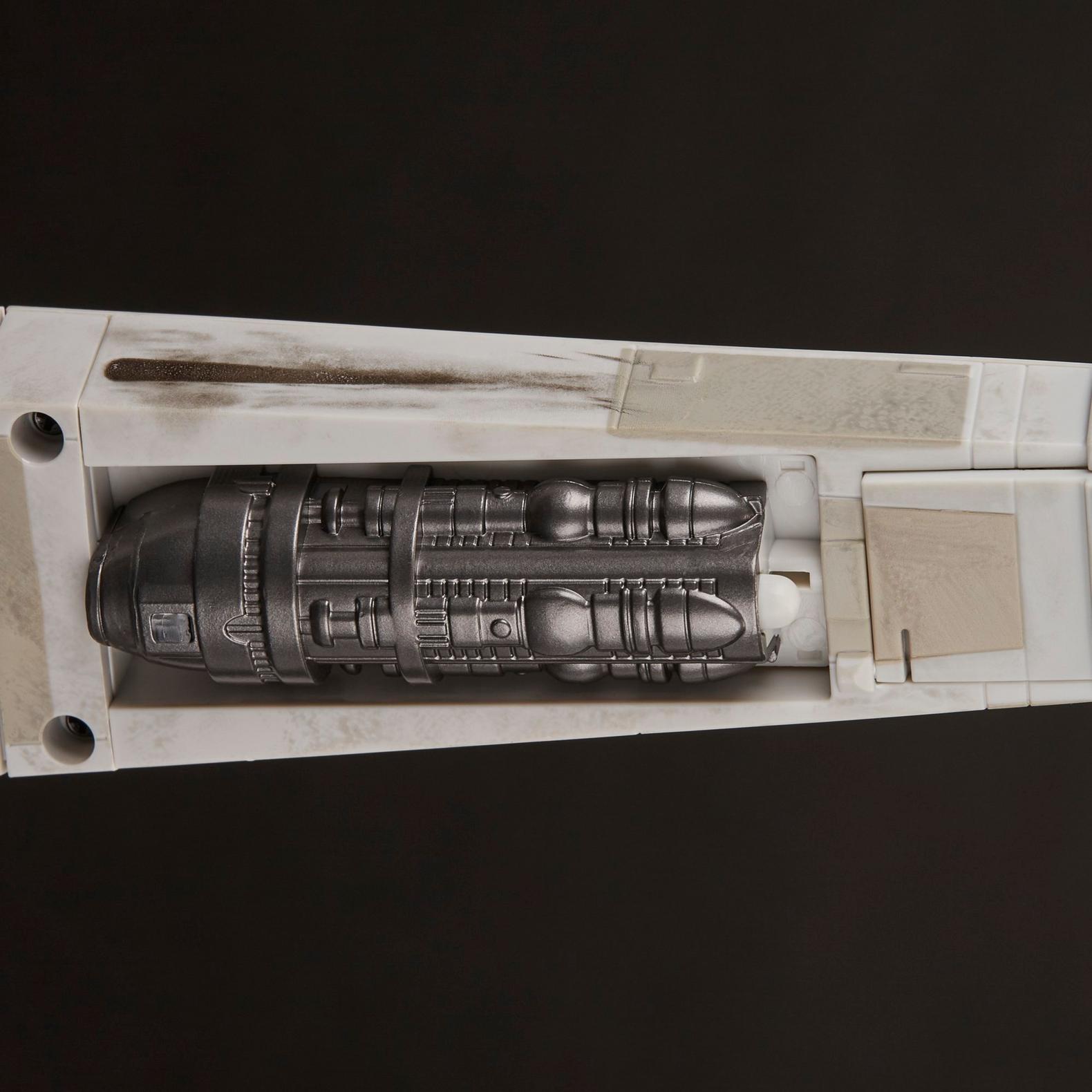 Detailed close-up of the weathered engine section on the Kenner Luke Skywalker Red 5 X-Wing fighter toy