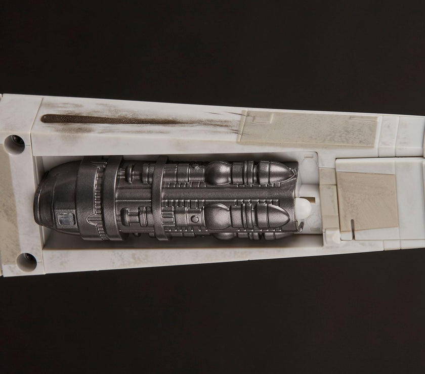 Detailed close-up of the weathered engine section on the Kenner Luke Skywalker Red 5 X-Wing fighter toy