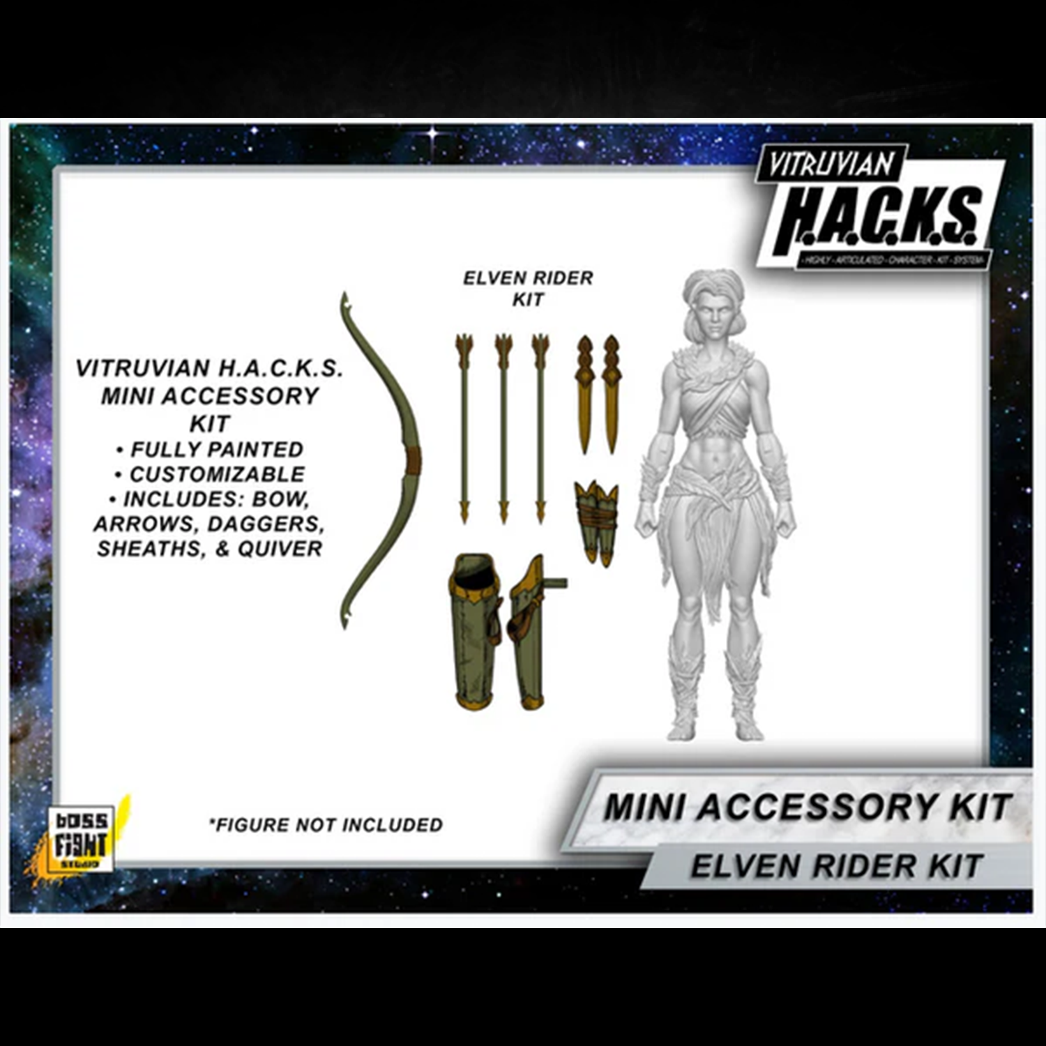 1:18 Scale Elven Mini Gear Kit (Bow, Quiver and Blade Pack for 3.75" - 4" Figures)