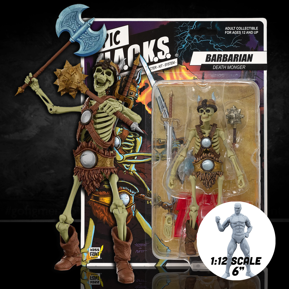 Barbarian: Death Monger (Epic H.A.C.K.S.) 6" Action Figure – Oversized 1:12 Scale Undead Berserker by Boss Fight Studio Llc new in box with weapons