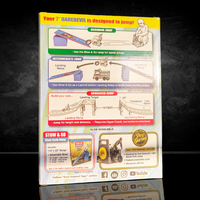 The Original 1970's Evel Knievel Stunt Cycle Upgraded And Advanced NEW box back showing ramp jumps and Go Figment logo