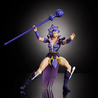 Mattel Masters of the Universe Origins Wave 28 Evil-Lyn 5.5-inch action figure with staff in dynamic battle pose